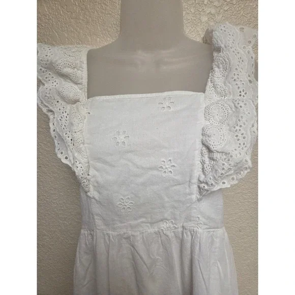 Sweet Miss Eyelet Dress Ruffle Sleeves White Midi Summer Casual Size M‎ - Picture 3 of 6
